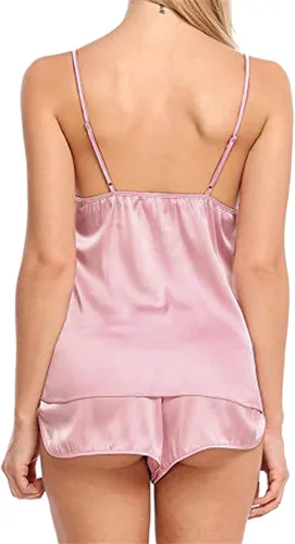 Vista 2 de Ropa de dormir de satén de seda para mujer, conjunto de pijama sexy