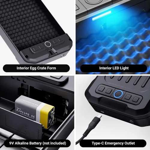 Vista 4 de MAXSafes - Caja fuerte portátil para pistolas con huellas dactilares, caja fuerte para armas con llaves, acceso rápido, biométrica inteligente