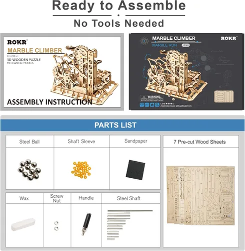 Vista 8 de ROKR Marble Run - Rompecabezas de madera 3D, kits de construcción de modelos para adultos, proyecto educativo, rompecabezas de cerebro, manualidades