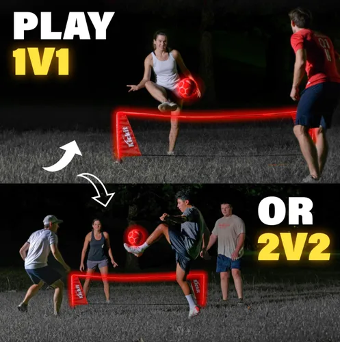 Vista 5 de Kickit Soccer Tennis Game Set, Portable 6.5' Wide x 2' High Net & Soft Lightweight Ball, Play Outdoors, Indoors, Backyard, Beach, Complete Skills