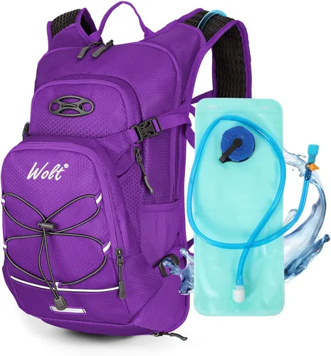Vista 9 de WOLT Mochila de hidratación 18L para senderismo, mochila de agua con bolsa de agua de 2L para hombres y mujeres, paquete de hidratación para correr