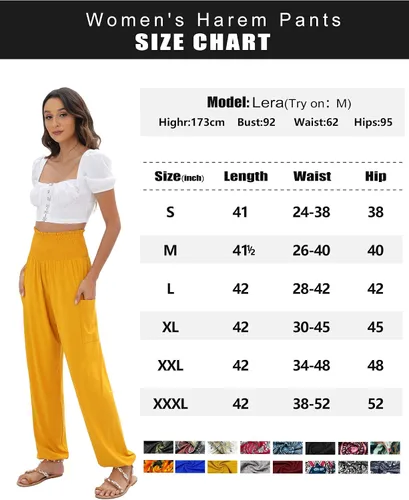 Vista 4 de QIANXIZHAN - Pantalones deportivos de tiro alto para mujer, diseño estilo harén bohemio con bolsillos, para yoga