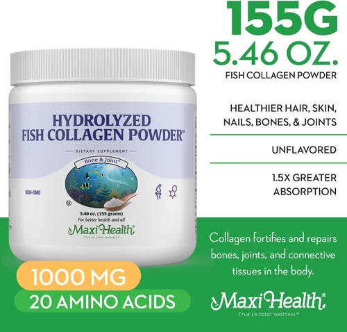 Vista 3 de Maxi Health Polvo de péptidos de colágeno – Colágeno en polvo marino sin sabor tipo I para mujeres y hombres – Suplemento proteico capturado
