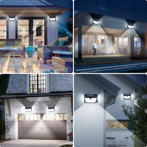 Vista 7 de Paquete de 4 luces solares de pared para exterior, 3 modos y reflector, impermeables, brillantes, 178 led con sensor de movimiento, de seguridad