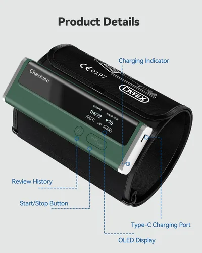 Vista 14 de Checkme Monitor de presión arterial para uso doméstico - Brazalete para la parte superior del brazo, máquina de presión arterial Bluetooth, lecturas