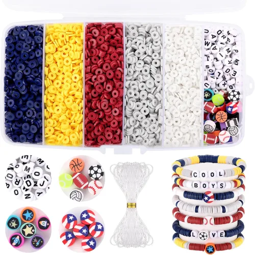 Vista 7 de 6000 piezas de cuentas de arcilla azul para hacer pulseras, cuentas Heishi de arcilla polimérica Funtopia, cuentas de disco planas redondas