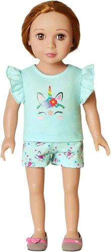 Vista 7 de QPANCY Pijamas a juego para niñas y muñecas de unicornio ropa de dormir de algodón de verano