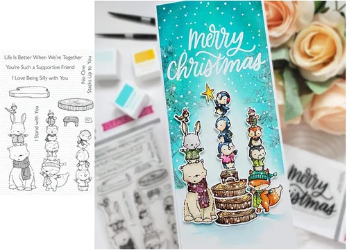 Vista 2 de Juego de sellos y troqueles transparentes de pingüino de Navidad para hacer tarjetas, plantillas de corte para álbumes de recortes, álbum de fotos