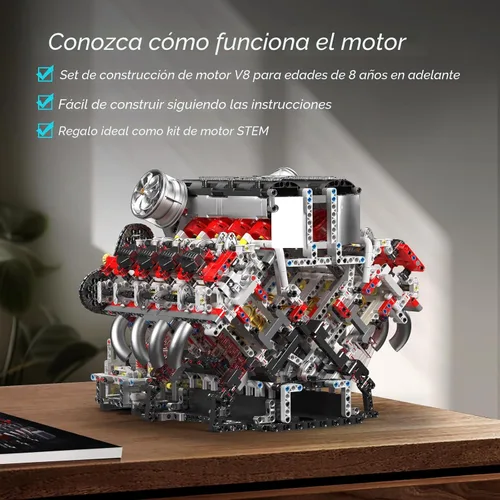 Vista 3 de Mould King Juegos de Bloques de Construcción de Motor V8, Kit de Modelo de Motor V8 que Funciona, Kit de Construcción de Modelo de Ingeniería MOC