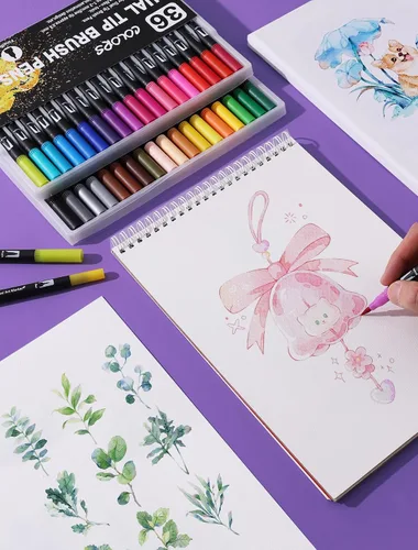 Vista 7 de TOSHARE Marcadores de acuarela de 36 colores y punta fina de doble punta para libros de colorear para adultos, bolígrafos de pintura sin sangrado