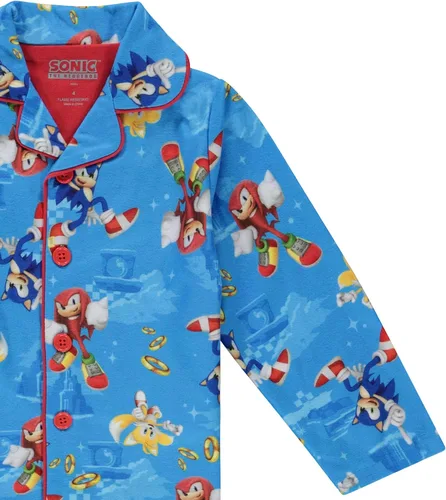 Vista 4 de Sonic The Hedgehog Conjunto de pijama para niño, 2 piezas, abrigo de franela para niños, pijamas a juego con botones, pijamas familiares de Navidad