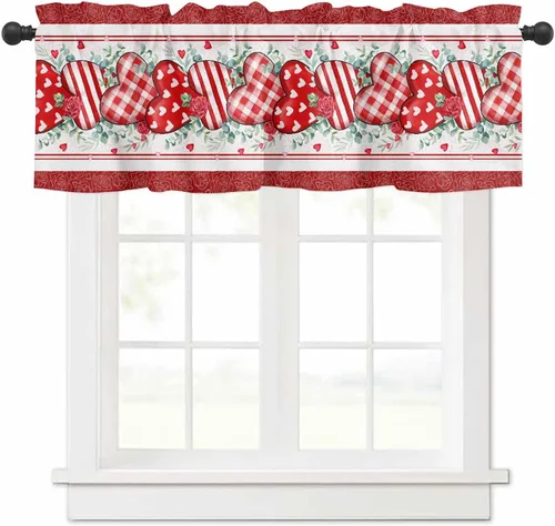 Vista 12 de Cenefa floral para ventanas, cortinas de clavel rojo y rosa, cenefas con bolsillo para barra, cenefa de ventana para primavera, vacaciones, día