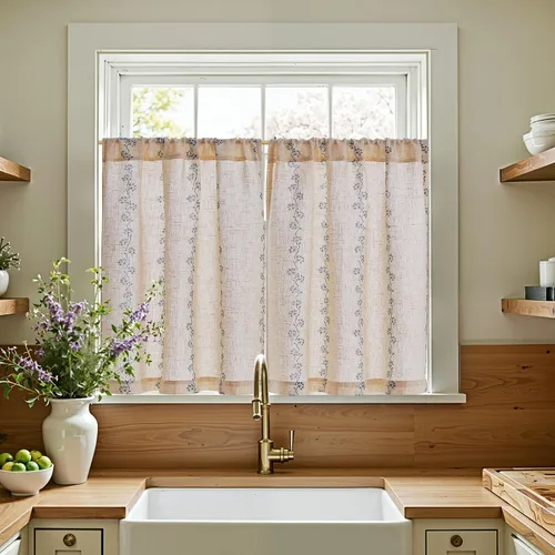 Vista 57 de Jinchan - Cortinas de lino texturizado para cocina, 24 pulgadas, natural, 2 paneles Mezcla de lino beige natural