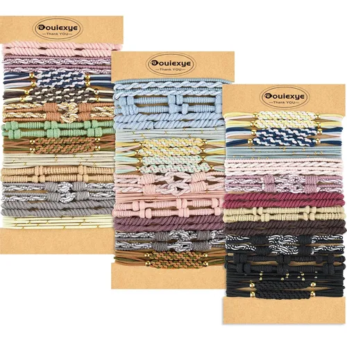 Vista 16 de Pulseras para el cabello para mujer, 24 piezas de accesorios para el cabello bohemio en 12 colores, 5 estilos, no dañan el cabello grueso Boho A