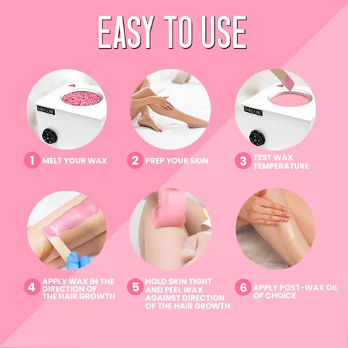 Vista 5 de Miss Cire Cuentas de cera dura rosa, depilación sin dolor, no necesita tiras, bajo punto de fusión, textura cremosa, para cara y cuerpo, para piel