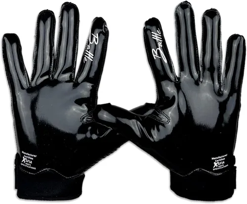 Vista 3 de Battle Sports Skullface - Guantes de fútbol americano con capa de extraterrestre rosa para receptor abierto, ultraadherentes y con agarre
