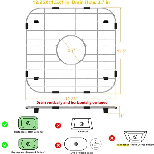 Vista 2 de Protectores de fregadero de acero inoxidable para fregadero de cocina, estante de fregadero de metal de 12.25 x 11.5 pulgadas con orificio