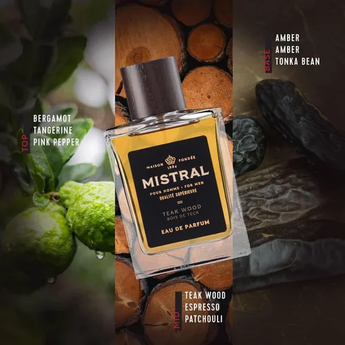Vista 5 de Mistral Teakwood Eau de Parfum para hombre, colonia para hombre, 3.4 oz