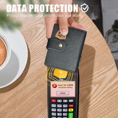 Vista 3 de Genuino caballo loco cuero viaje regalo moneda bolsillo tarjeta caso largo organizador cadena Rfid monedero con broche para hombres hombres 1803