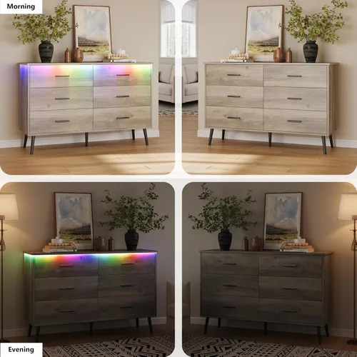 Vista 7 de Cómoda para dormitorio, cómoda de 46.5 pulgadas para armario con 6 Gris madera
