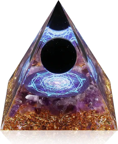 Vista 8 de Hopeseed Pirámide de orgón para energía positiva, amatista de orgonita y obsidiana pirámides de cristal curativo para reducir el estrés