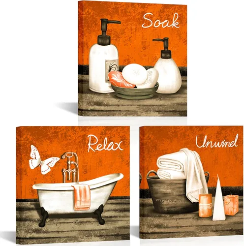 Vista 6 de RnnJoile Imágenes de baño beige para pared, arte de pared para bañera o spa, impresiones decorativas para relajarse y relajarse, arte para baño