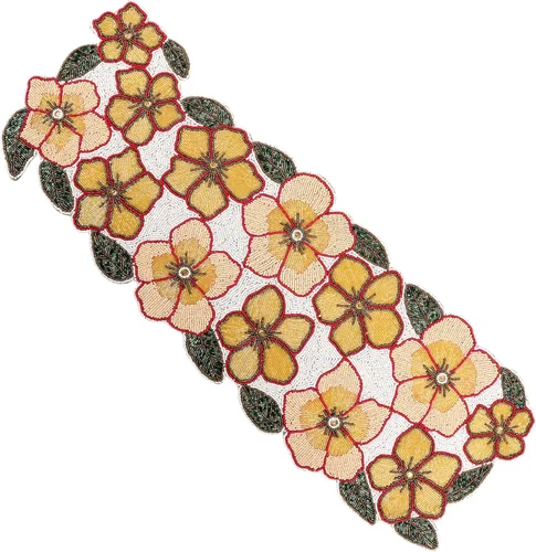 Vista 28 de CLEENTABLE Camino de mesa decorativo con cuentas de 36 pulgadas, diseño floral hecho a mano con respaldo de poliéster duradero para comedor, mesa