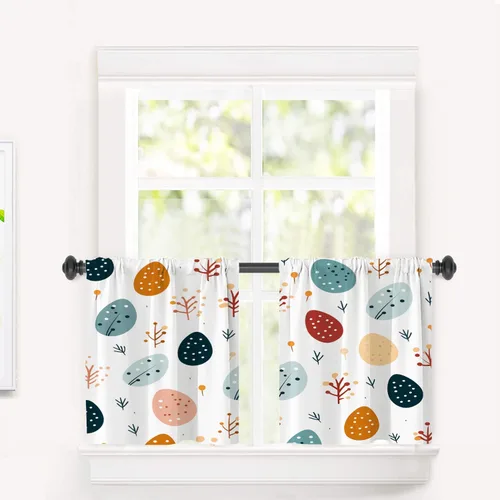 Vista 133 de Cortinas opacas de cocina con pintura al óleo de Europa rosa y negra para ventanas, cenefas opacas modernas de torre Eiffel de poliéster multicapa