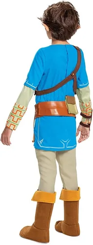 Vista 2 de Disfraz de enlace para niños, disfraz oficial de Prestige de Zelda, túnica con orejas, pantalones y fundas para botas de Breath of the Wild