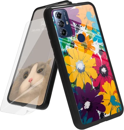 Vista 49 de Funda para Motorola Moto G Play 4G 2024 con protector de pantalla, parte trasera de vidrio templado + funda de silicona suave TPU absorción