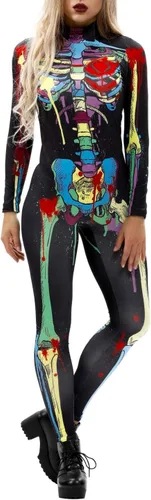 Vista 2 de Disfraz de Halloween para mujer, diseño de calavera con estampado 3D, diseño de calavera Multicolor