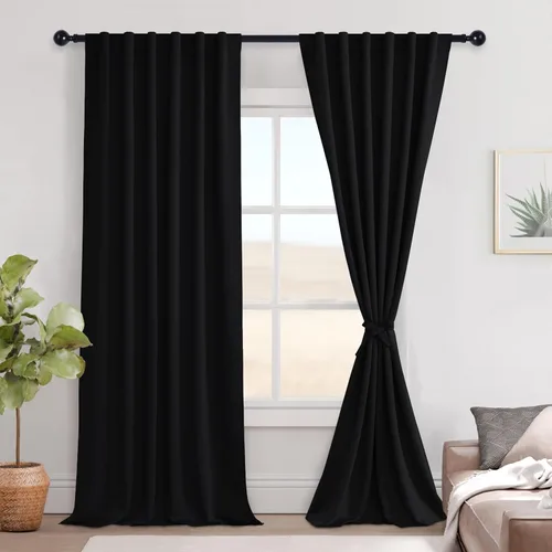 Vista 67 de Hiasan Cortinas opacas negras para dormitorio, cortinas opacas cortas de 45 pulgadas de largo, con aislamiento térmico, bolsillo para barra