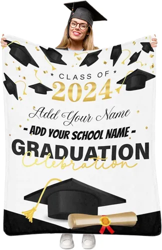 Vista 30 de Manta personalizada de graduación 2025, manta personalizada para regalo de graduación con nombre de la universidad, manta de felicitación