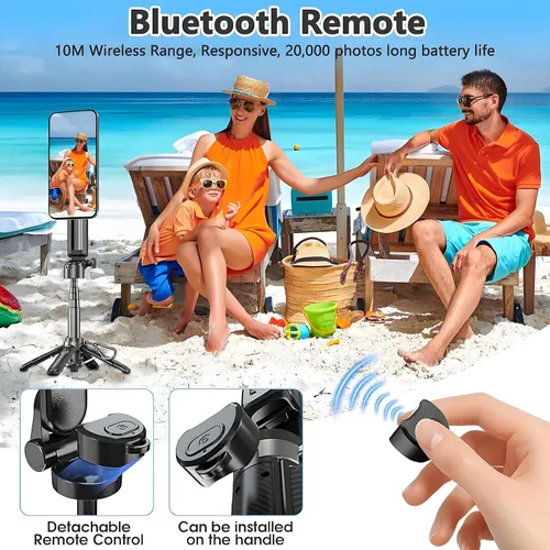 Vista 5 de Palo selfie magnético 4 en 1 con rotación de 360° multifuncional con control remoto inalámbrico desmontable para iPhone y Android, soporte