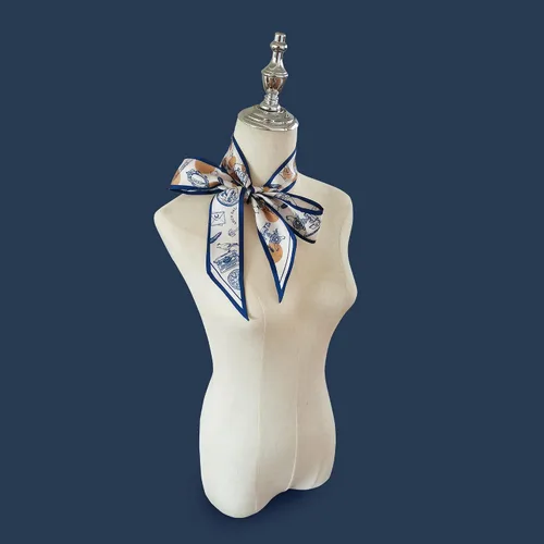 Vista 4 de Bufanda de sarga delgada 100% morera pura seda para el cabello, bolsa de cinta con asa impresa, accesorios para el pañuelo