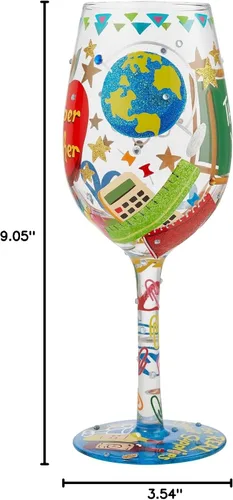 Vista 10 de Enesco Designs by Lolita Super Teacher - Copa de vino artesanal pintada a mano, 15 onzas, multicolor