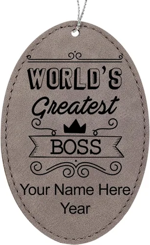 Vista 10 de LaserGram Adorno de Navidad personalizado, el jefe más grande del mundo, piel sintética, idea de regalo personalizada grabada con láser