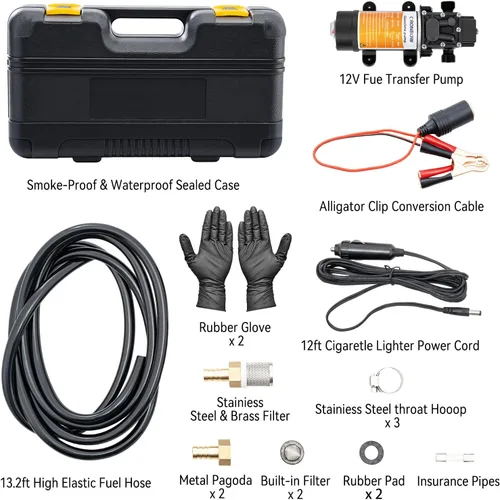 Vista 2 de Bomba eléctrica de transferencia de combustible de 12 V, bomba de transferencia de gasolina que mueve 90 galones de gas o diesel por hora. Kit ideal