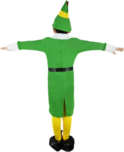 Vista 5 de RTOPDS Budby - Disfraz de elfo verde con sombrero para niños, disfraz de elfo verde con sombrero para Halloween, Navidad, fiestas de vacaciones