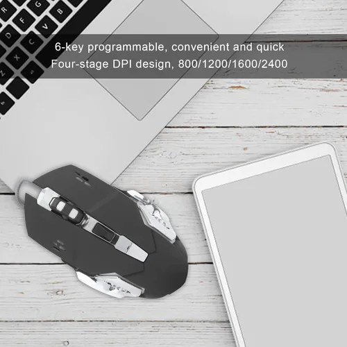 Vista 3 de Lazmin112 Mouse para juegos con cable 6 botones ergonómicos USB de cuatro etapas DPI de retroiluminación de color ajustable mouse de doble uso