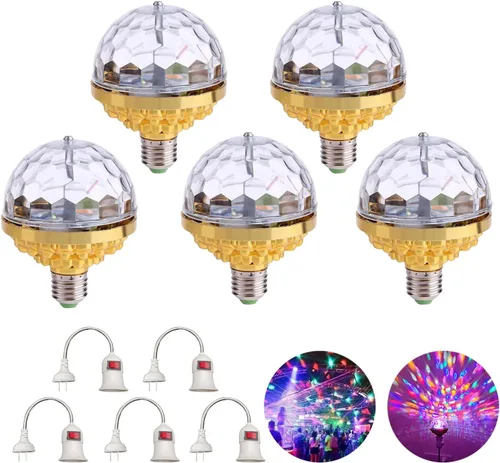 Vista 8 de Luz de bola mágica giratoria colorida, luces de fiesta, bola de discoteca, bombilla con forma de bola de discoteca de espejo, bombilla mágica