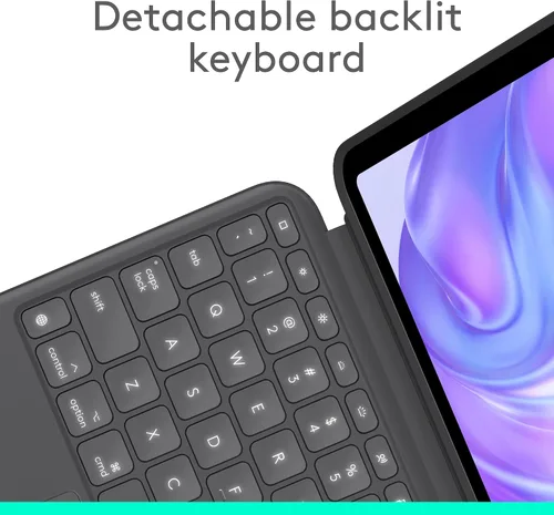 Vista 4 de Logitech Combo Touch iPad Pro 11 pulgadas (M4) Funda con teclado retroiluminado desmontable, soporte de pie, modo multiuso, conector inteligente