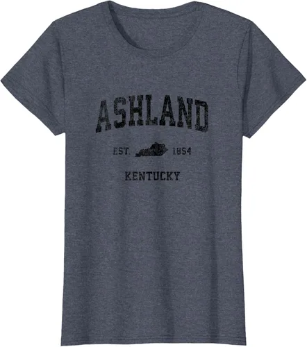 Vista 69 de Ashland Kentucky KY Vintage Sports Design Camiseta de impresión negra Asfalto