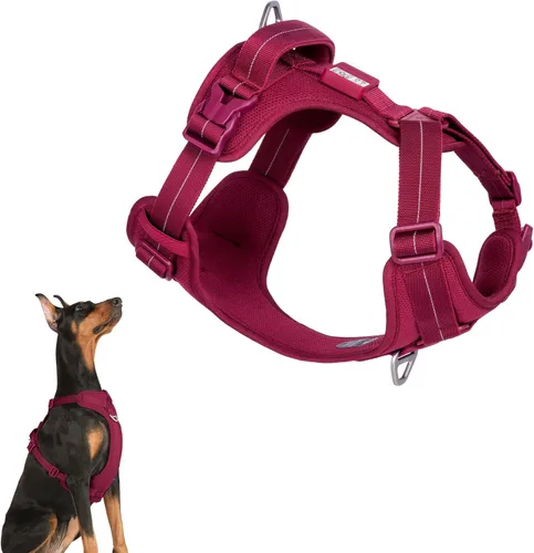 Vista 10 de Arnés reflectante para perro para todo tipo de clima, sin tirones, con código QR, antipérdida, ajustable, de liberación rápida, arnés acolchado