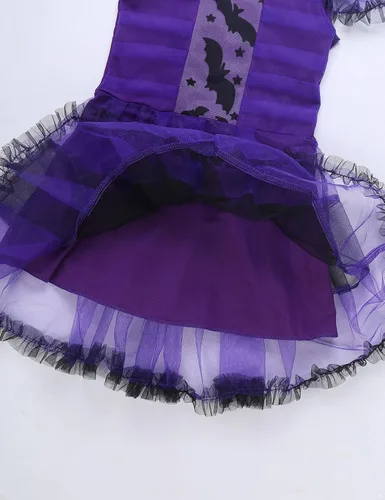 Vista 7 de RUNQHUI Disfraz de murciélago vampiro para Halloween y niñas, vestido de princesa con diadema de ala