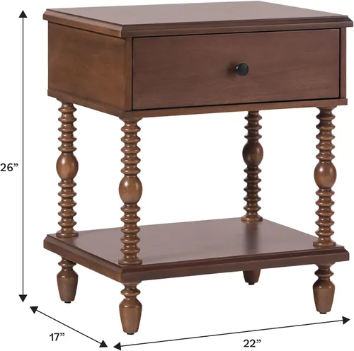 Vista 3 de Walker Edison Vivienne EZ Assembly - Mesitas de noche de madera maciza con 1 cajón y cómoda de 6 cajones, 3 piezas, marrón oscuro