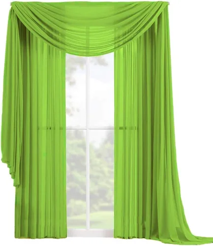 Vista 5 de Decotex Juego de 3 cortinas de gasa transparente para ventana, incluye 2 paneles y 1 bufanda a juego (120 pulgadas de largo, chocolate)