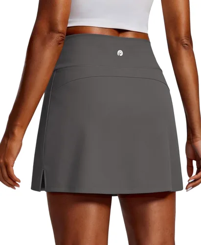 Vista 12 de PINSPARK Faldas de golf para mujer, falda de tenis de cintura alta con 2 bolsillos, UPF 50+, falda atlética elástica para entrenamiento de pickleball