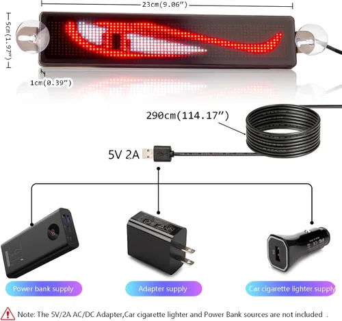 Vista 4 de Leadleds Letrero LED de desplazamiento, USB de 5 V LED para automóvil, control de aplicación Bluetooth, animación de texto personalizado, graffiti
