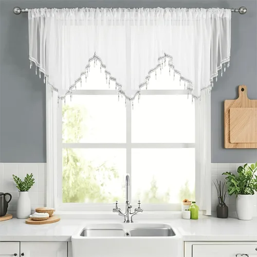 Vista 21 de WUBODTI Cortinas transparentes con cenefa con cuentas negras para ventanas, 1 unidad, cenefas de cortina semitransparentes para dormitorio y cocina